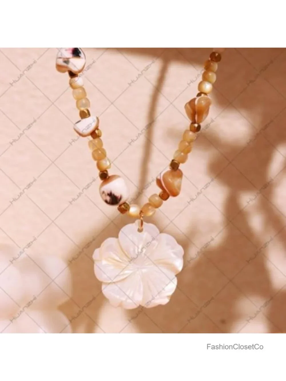 Boho Shell Flower Beaded Pendant Necklace for Women